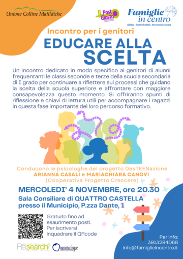 Leggi: «Mercoledì 4 novembre “Educare alla scelta”…»